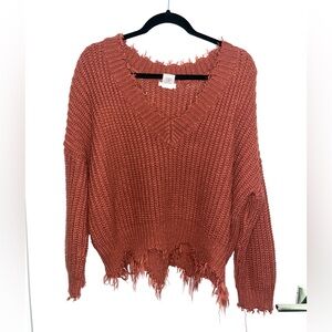 Women’s Dark Pink/Orange Main Strip V-Neck Sweater Size: M